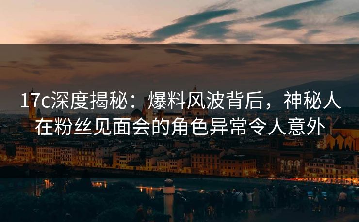 17c深度揭秘：爆料风波背后，神秘人在粉丝见面会的角色异常令人意外